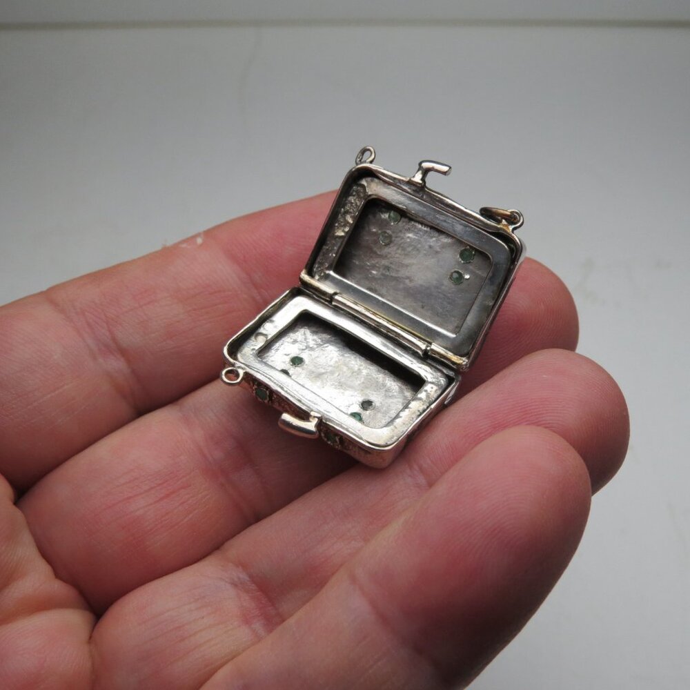 *925 Silver Antique Suitcase Emerald - image 6